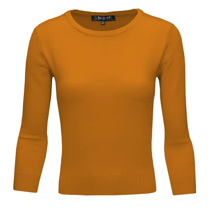 3/4 Sleeve Crewneck Soft Lightweight Basic Knit Top