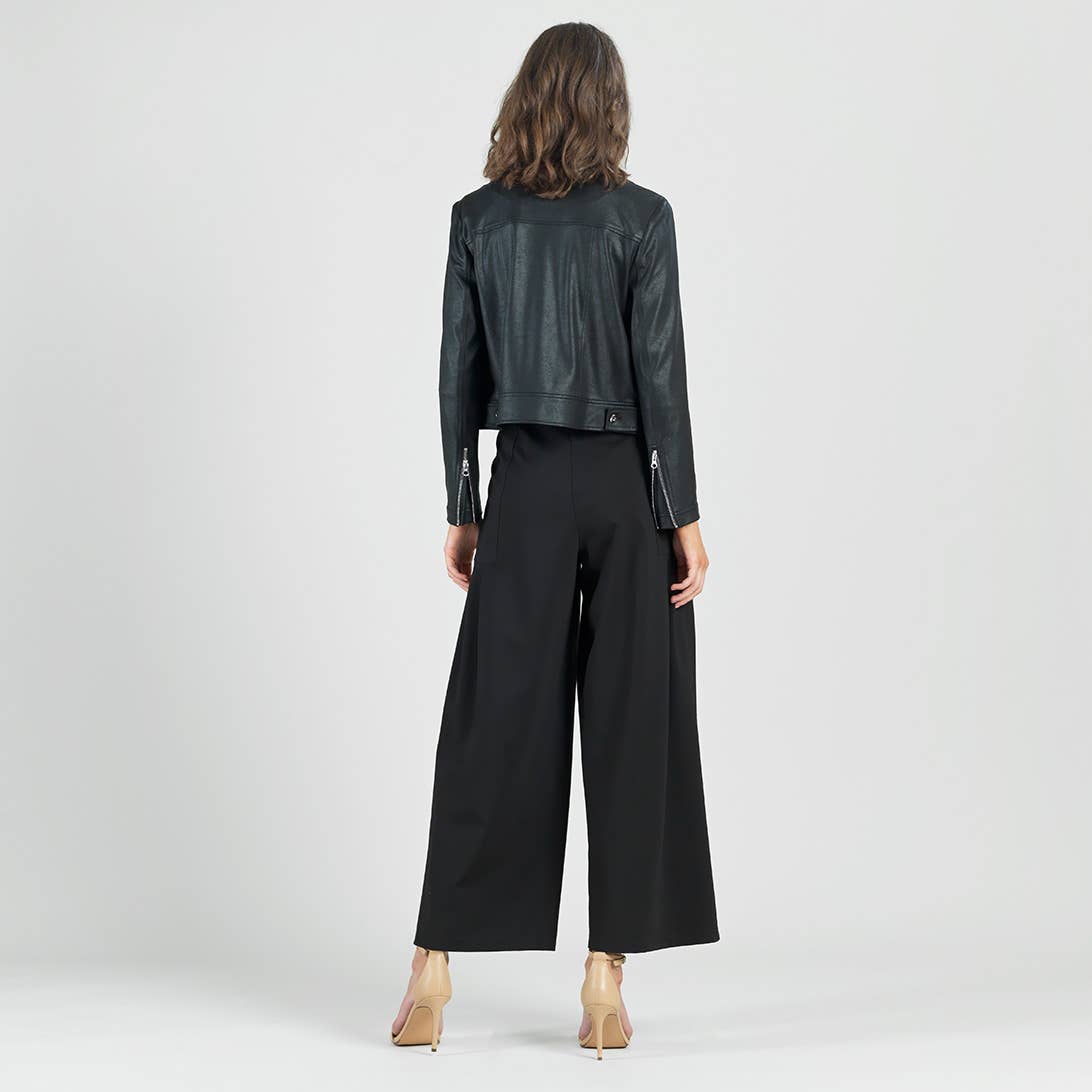 Margaret - Liquid Leather Zip Cuff Moto Waist Jacket