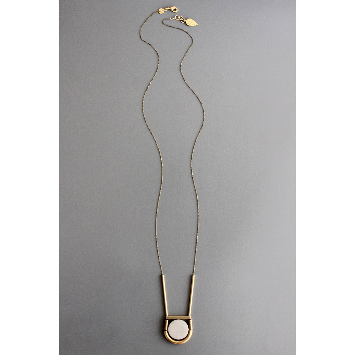 BKN134 Geometric wood and brass chain necklace