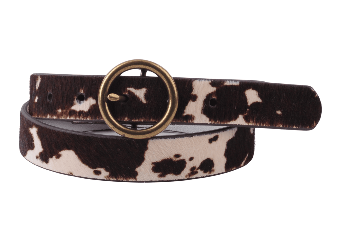 Brass - Toned Circle Buckle Leather Belt
