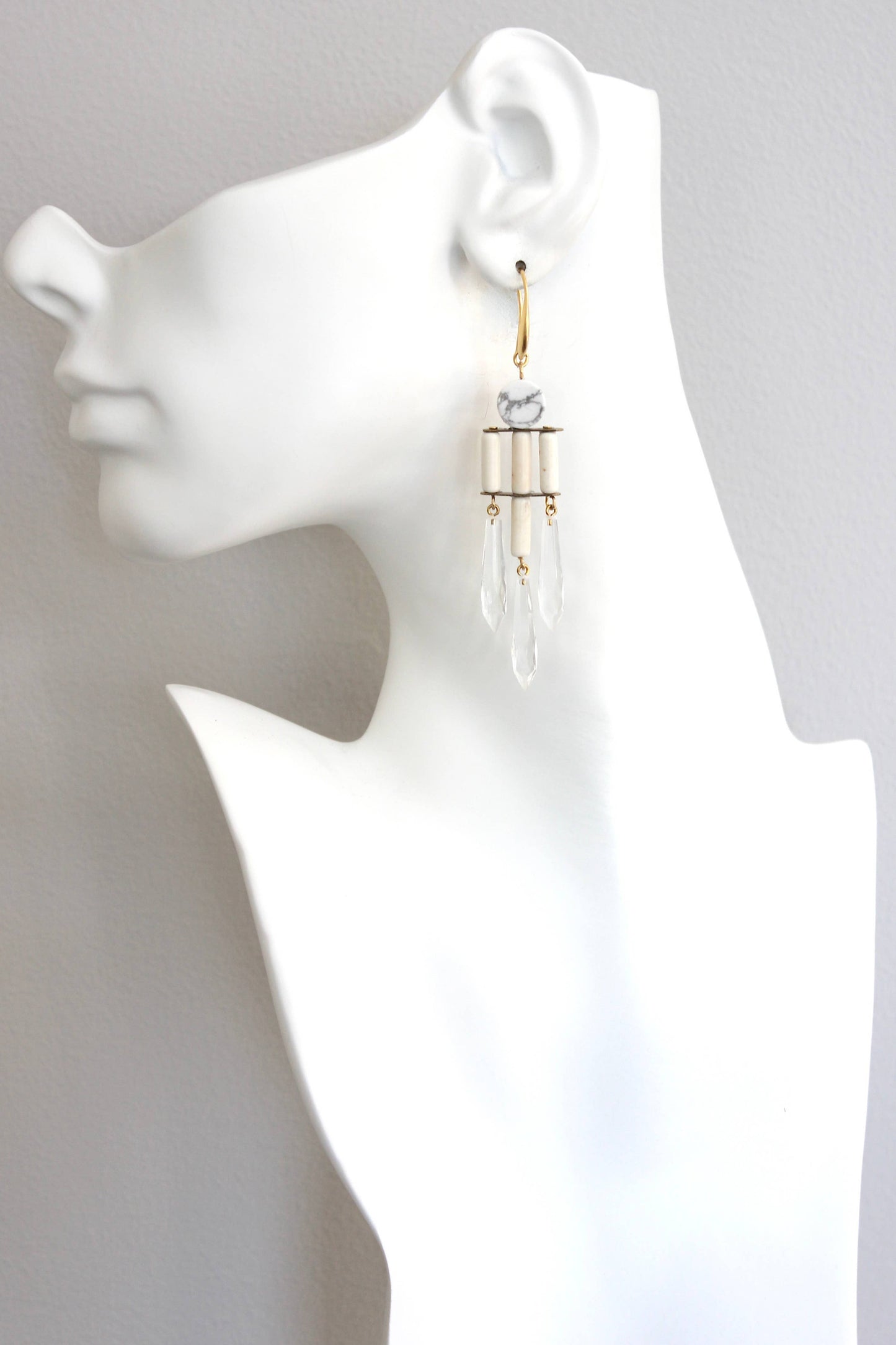 White and Crystal Geometric Dangle Earrings