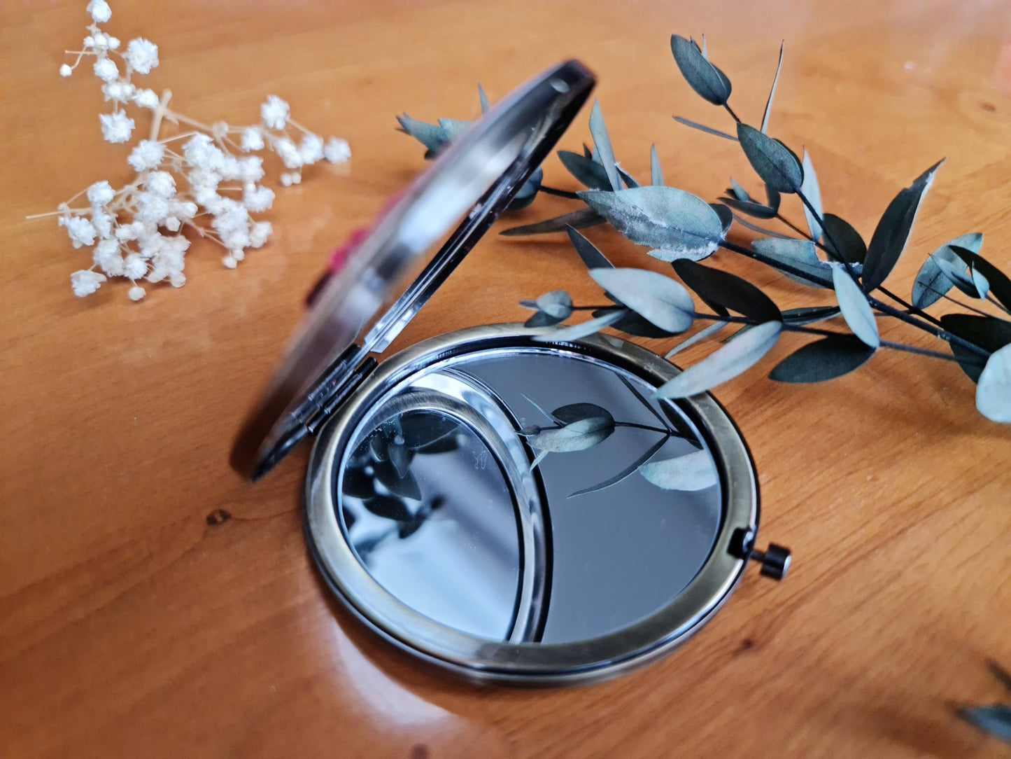 Floral Embroidered Compact Mirror
