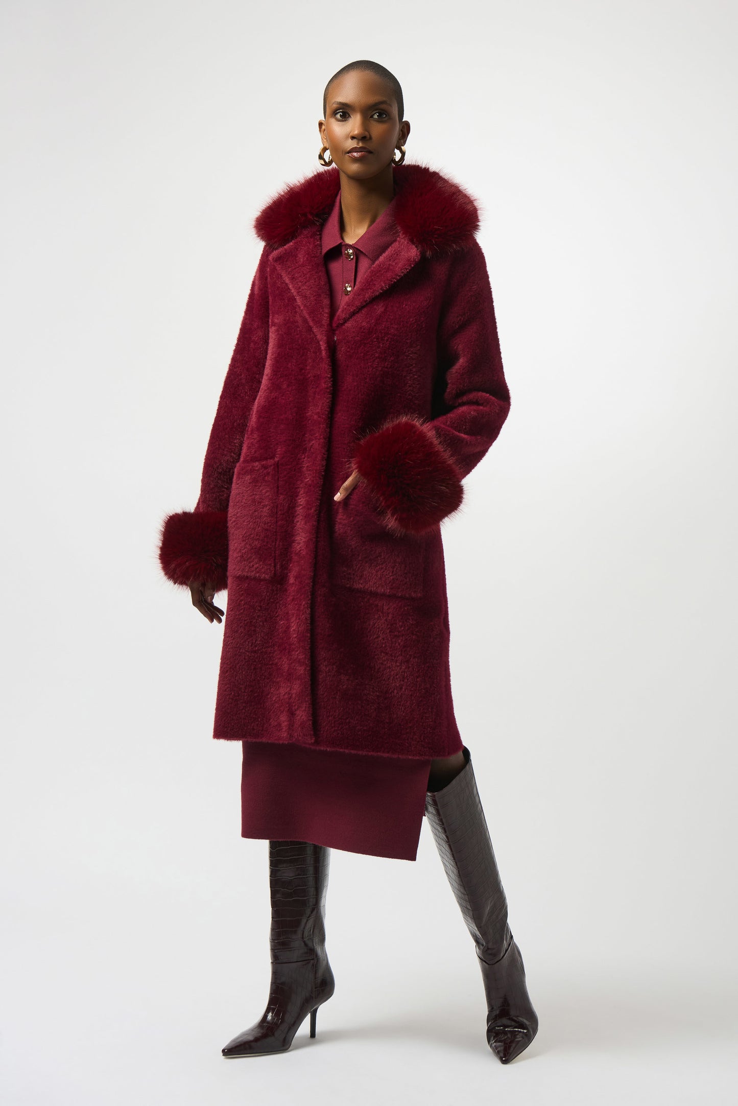 Feather Yarn and Faux Fur Sweater Coat