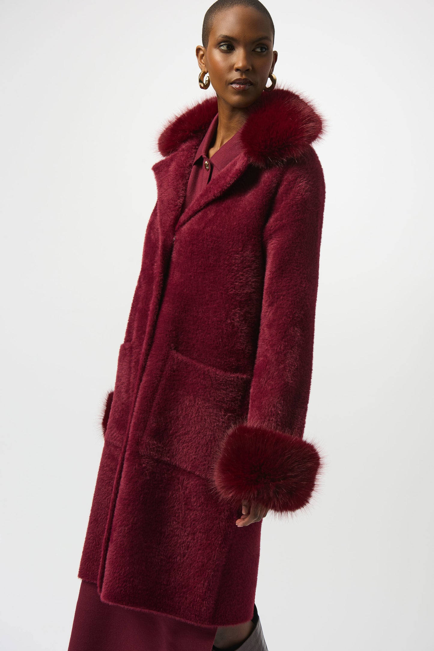 Feather Yarn and Faux Fur Sweater Coat