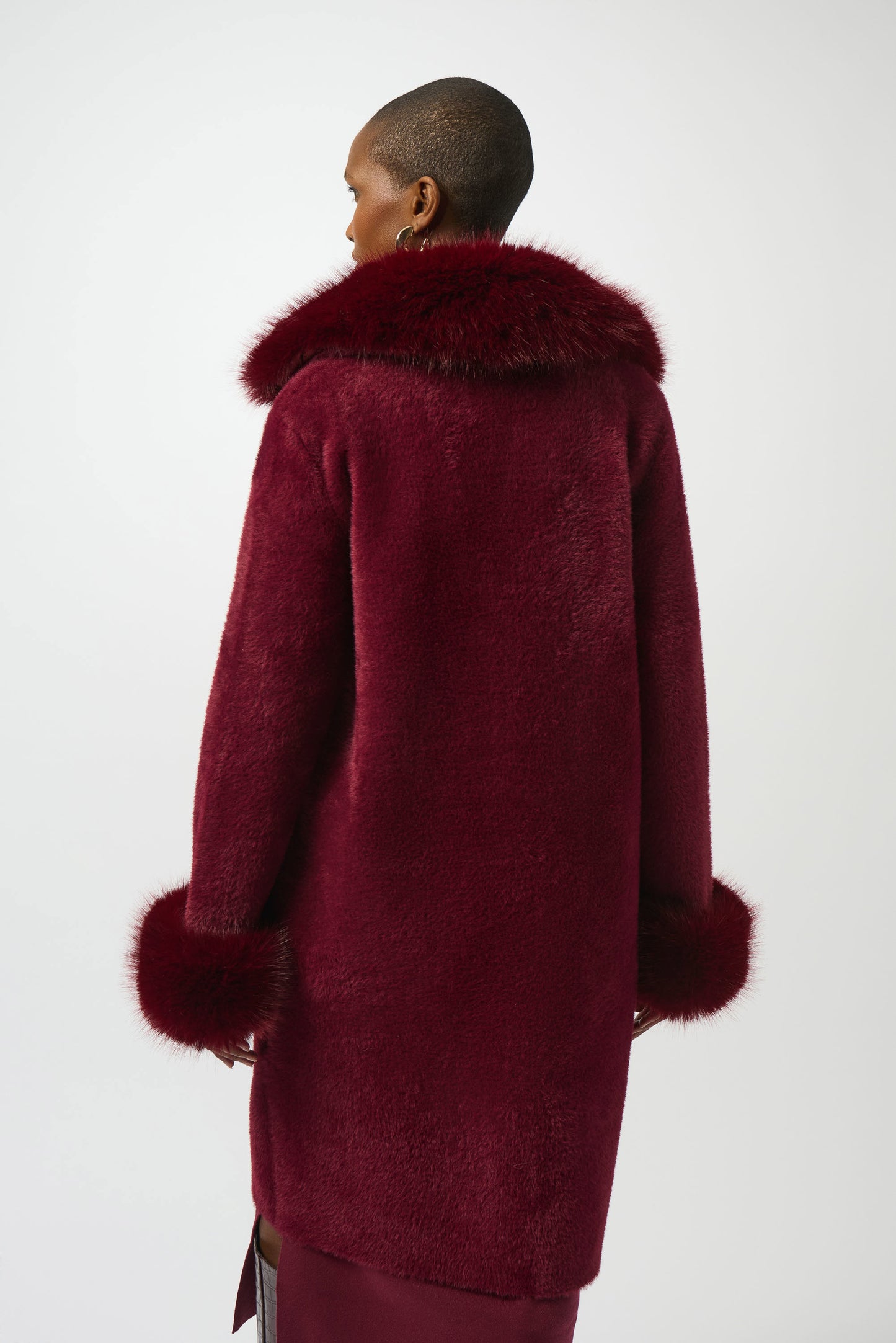 Feather Yarn and Faux Fur Sweater Coat