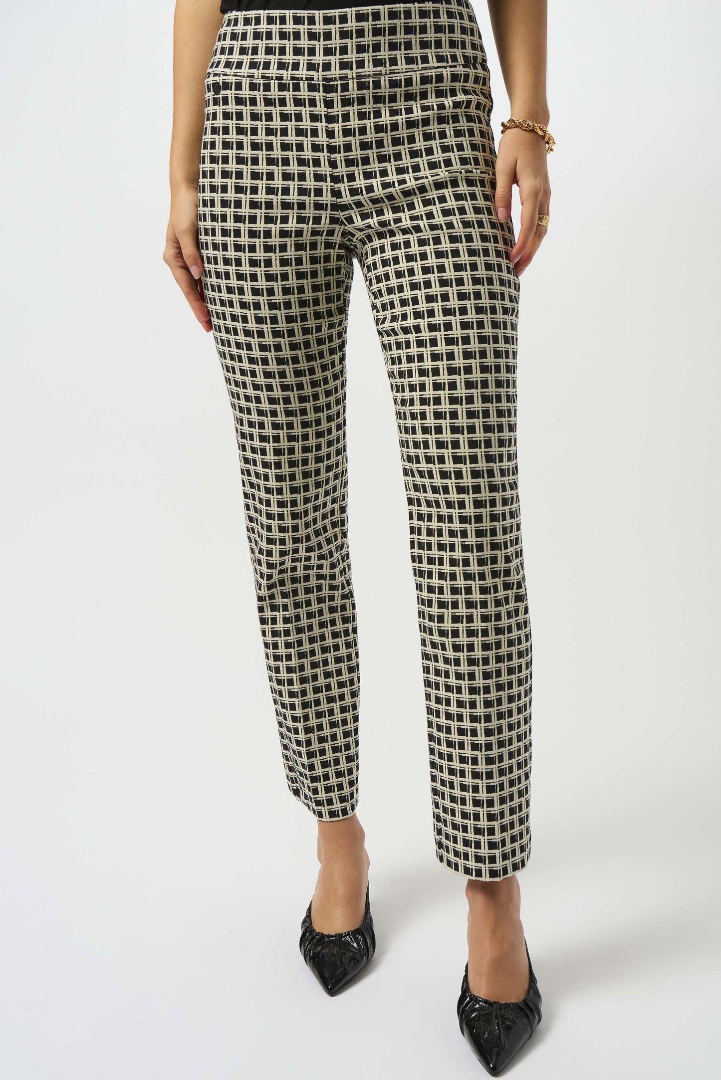 Jacquard Geometric Print Straight Pull-On Pants