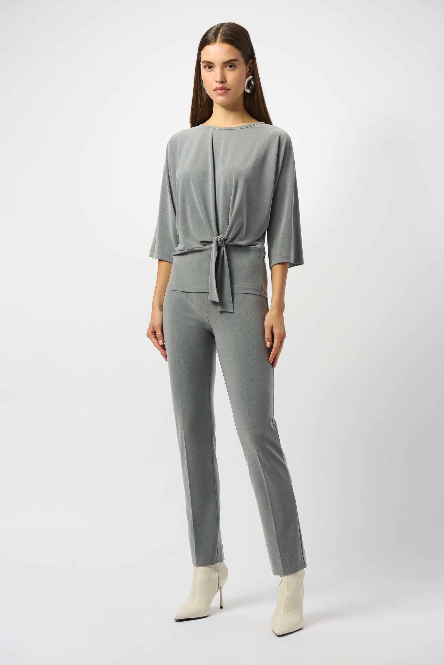 253304 Melange Knit Top with Knot TST
