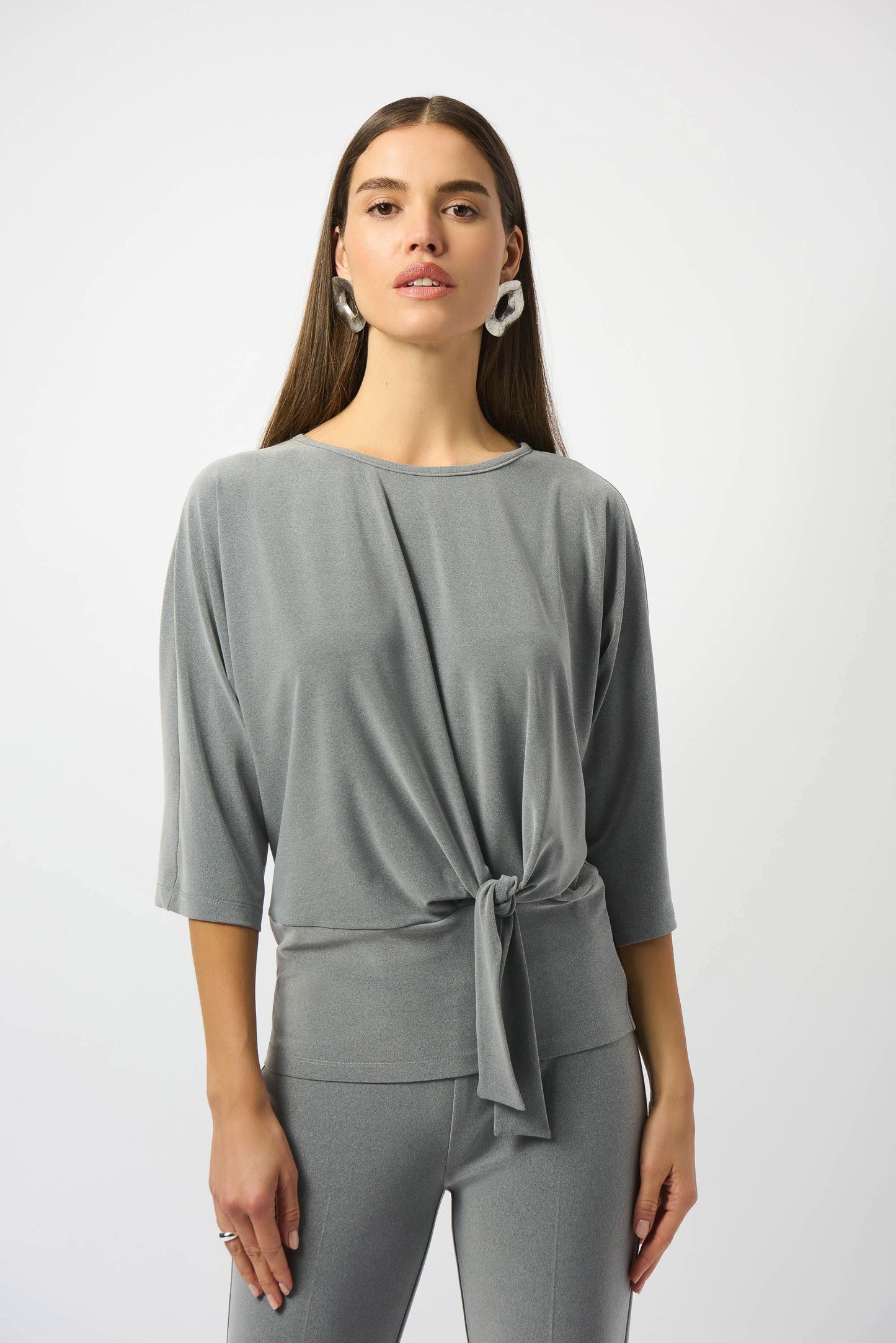 253304 Melange Knit Top with Knot TST