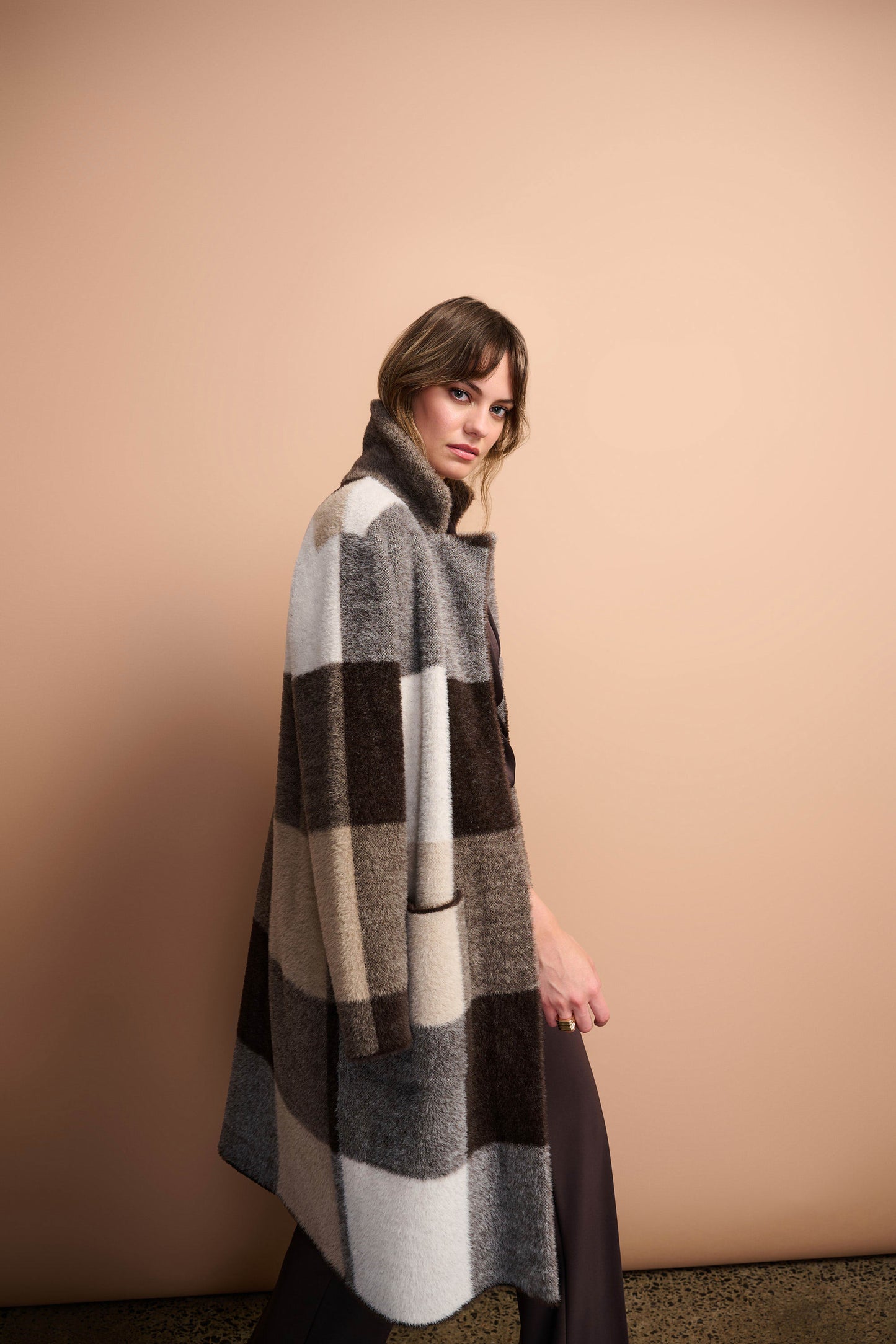 Plaid Print Sweater Coat
