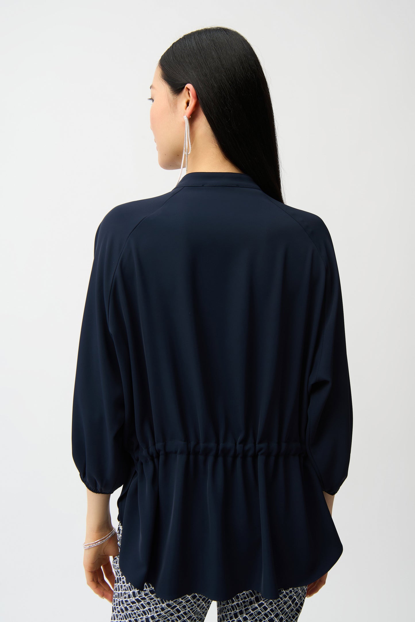 Woven Twill Boxy Top With Mandarin Collar