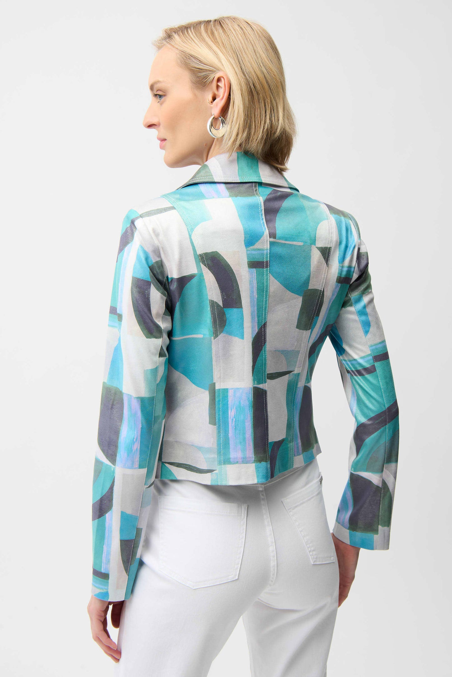 Foiled Faux Suede Geometric Print Fitted Jacket