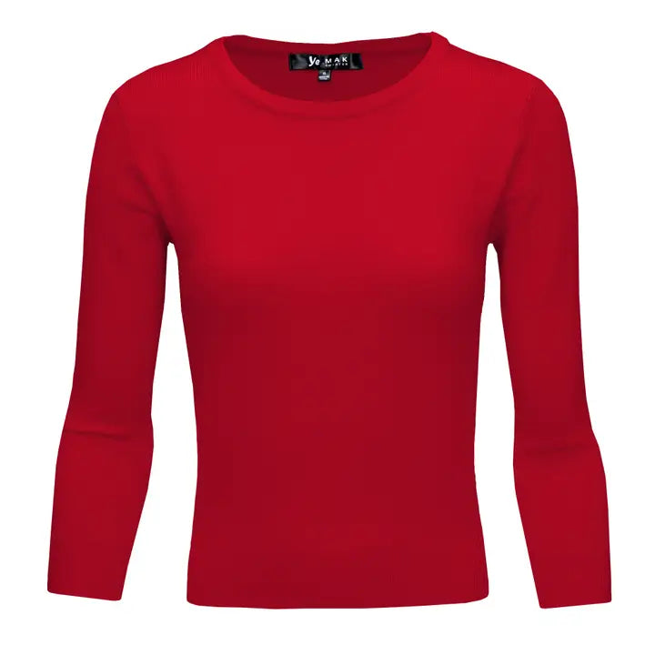 3/4 Sleeve Crewneck Soft Lightweight Basic Knit Top