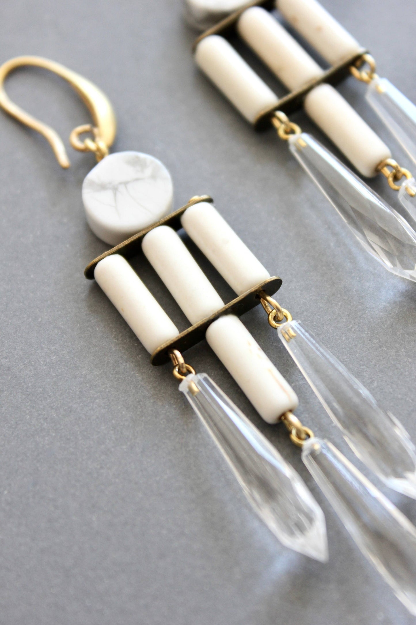 White and Crystal Geometric Dangle Earrings