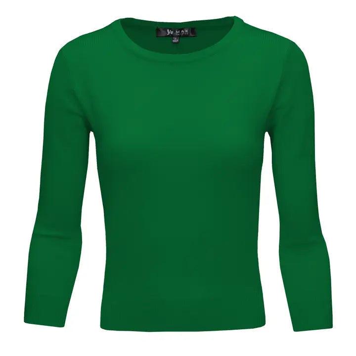 3/4 Sleeve Crewneck Soft Lightweight Basic Knit Top