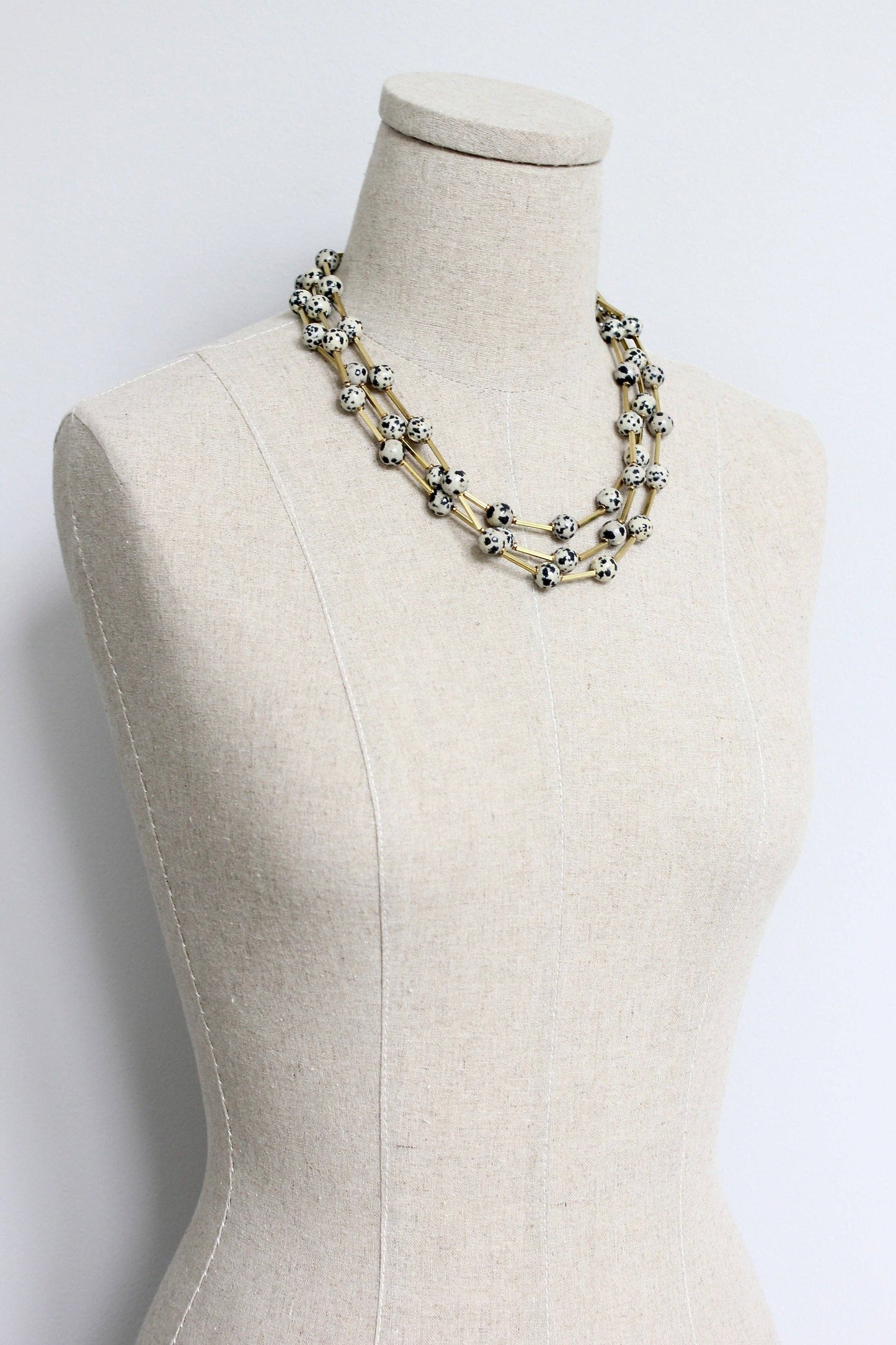HYL160 Dalmatian jasper and brass necklace
