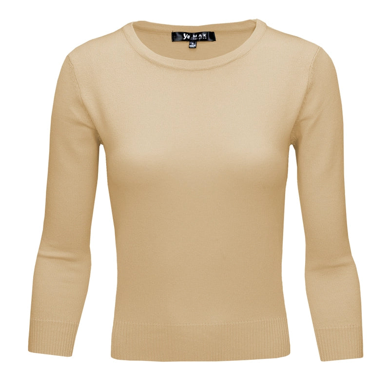 3/4 Sleeve Crewneck Soft Lightweight Basic Knit Top