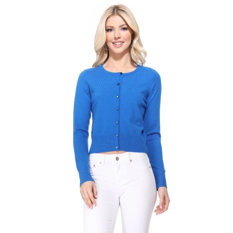 Long Sleeve Crewneck Cropped Cardigan Sweater MK5502