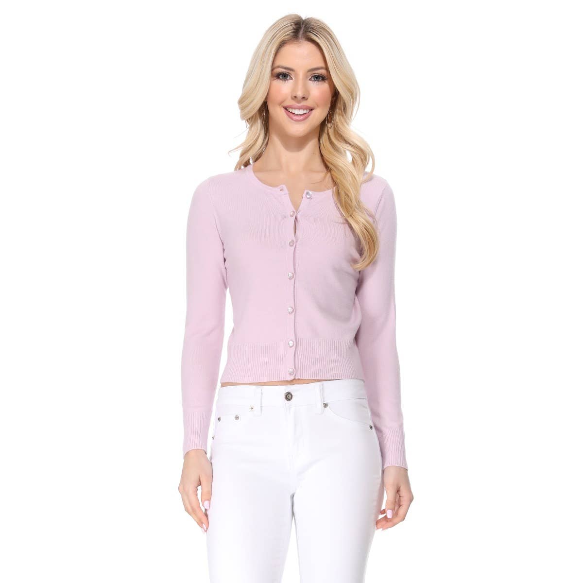 Long Sleeve Crewneck Cropped Cardigan Sweater MK5502