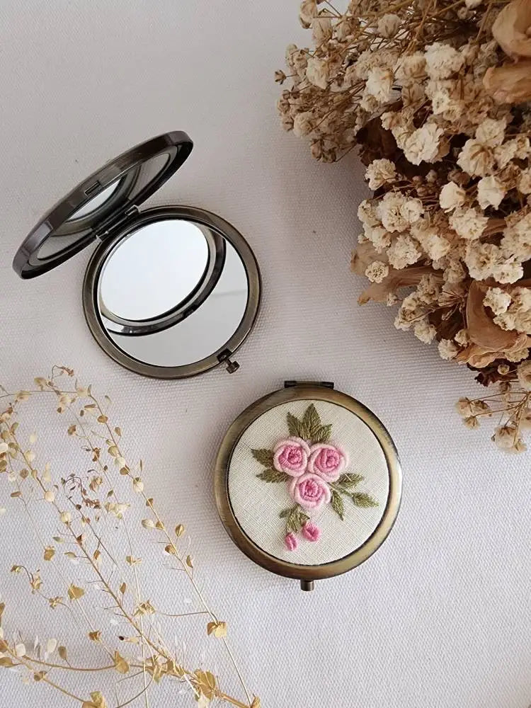 Floral Embroidered Compact Mirror
