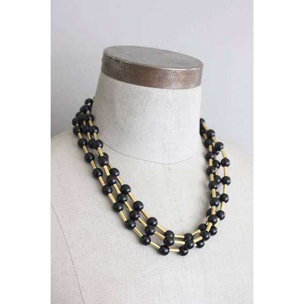 TLD160 Black glass and brass wrap necklace