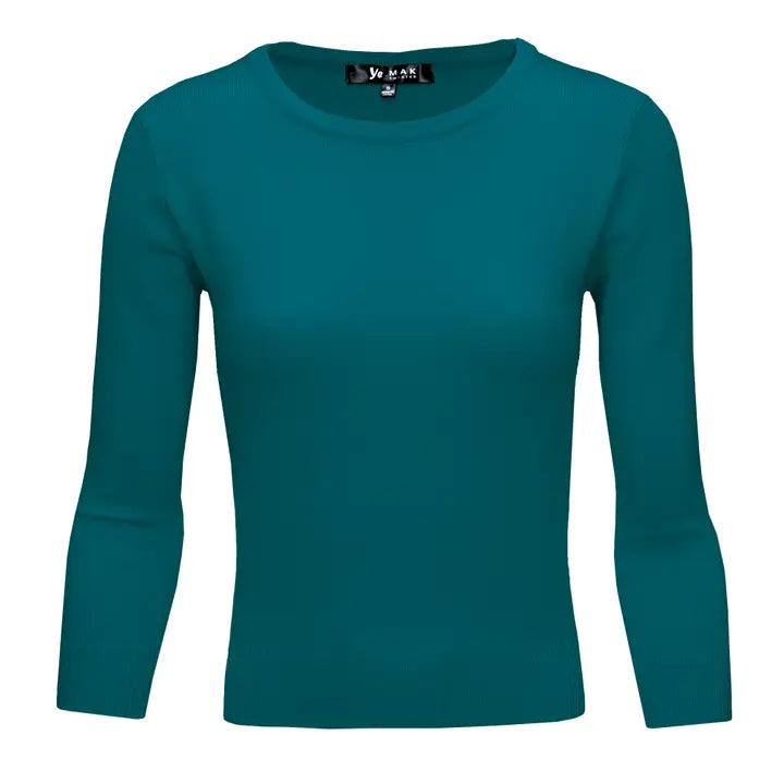 3/4 Sleeve Crewneck Soft Lightweight Basic Knit Top