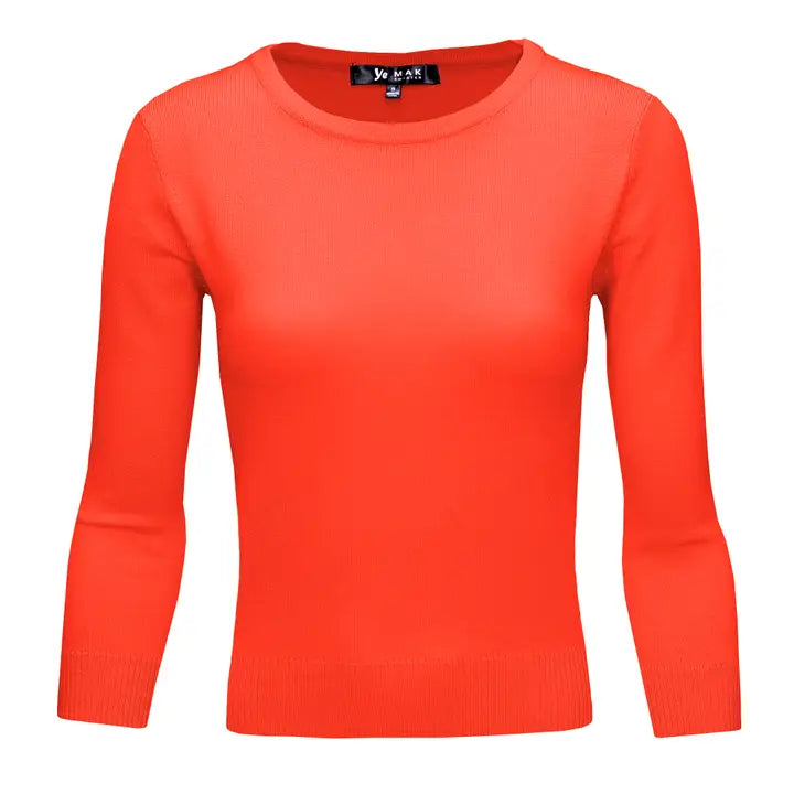 3/4 Sleeve Crewneck Soft Lightweight Basic Knit Top