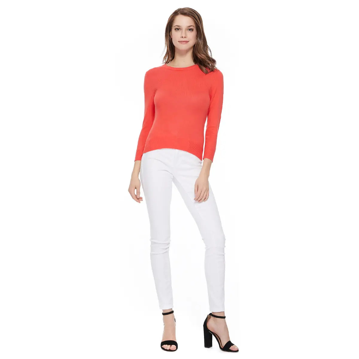 3/4 Sleeve Crewneck Soft Lightweight Basic Knit Top