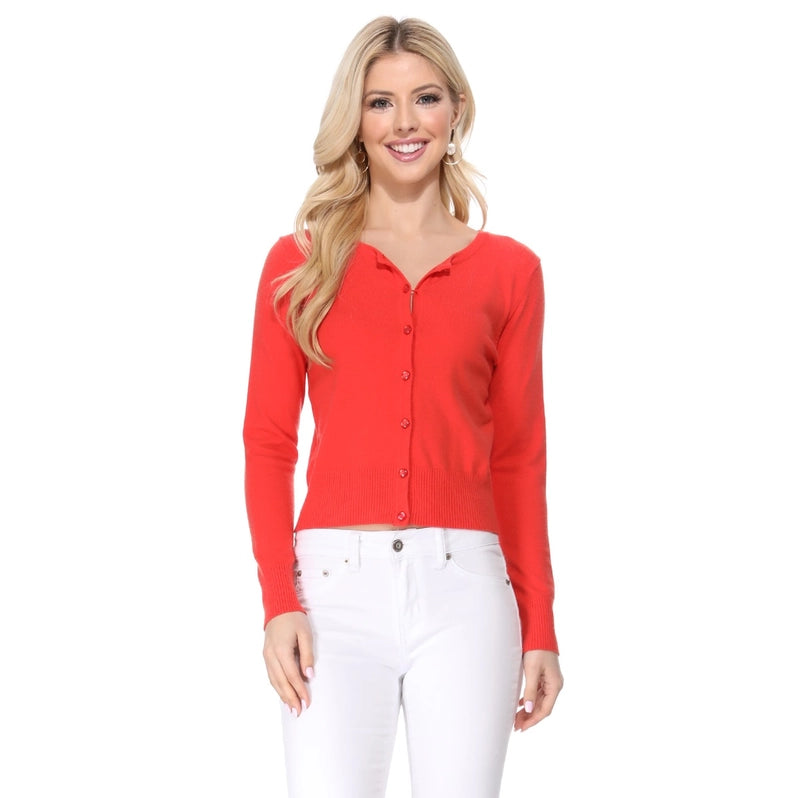 Long Sleeve Crewneck Cropped Cardigan Sweater MK5502