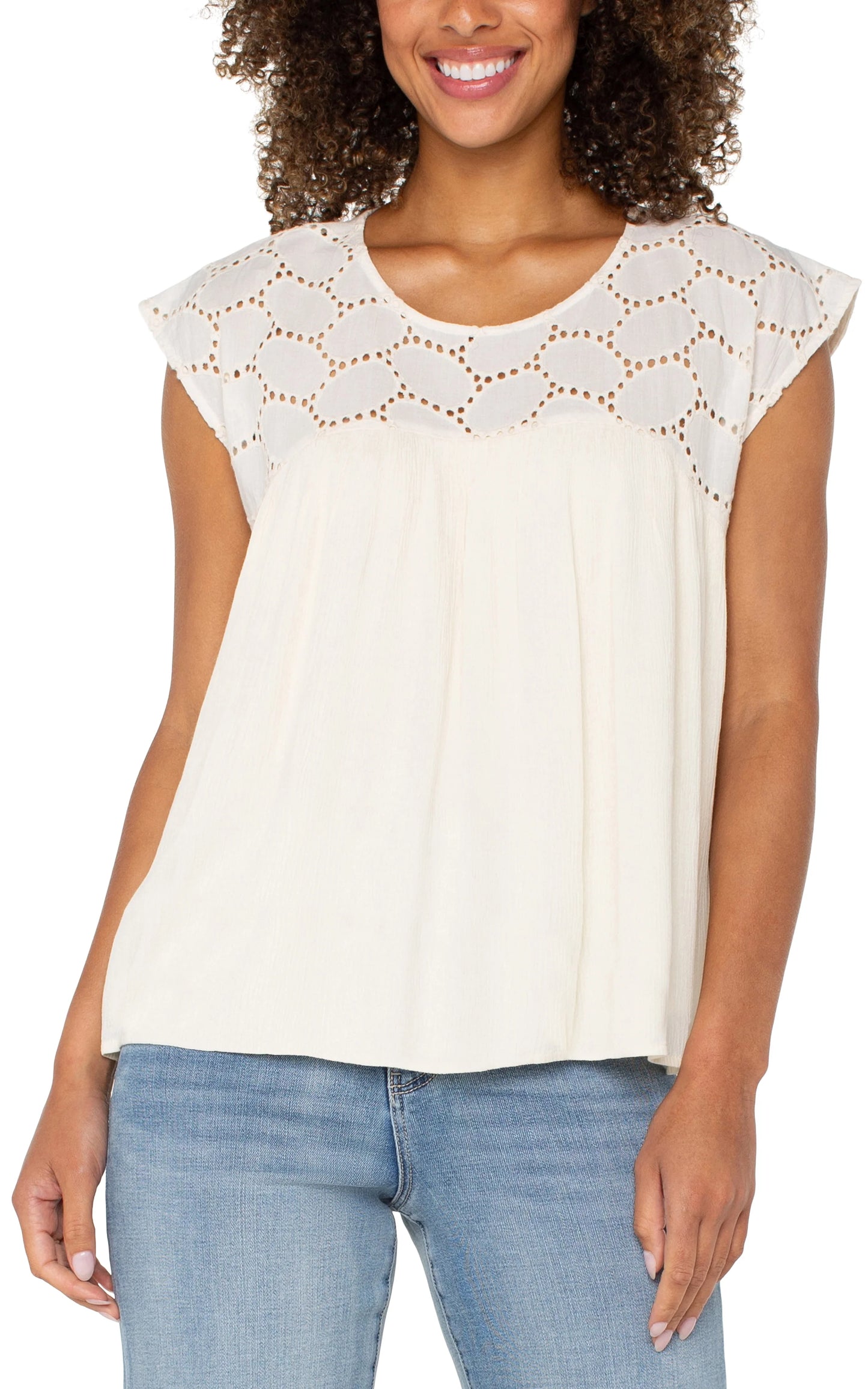 Short Sleeve Dolman Blouse W/ Embroidery