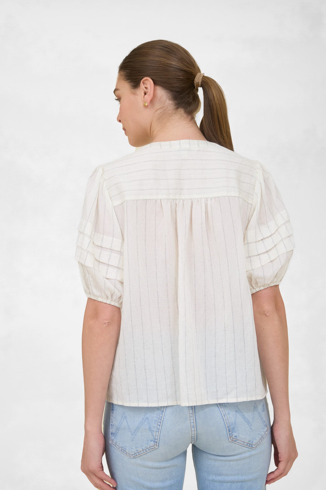 Puff Sleeve Striped Linen Top