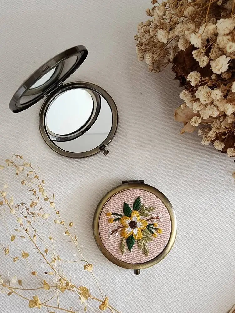 Floral Embroidered Compact Mirror