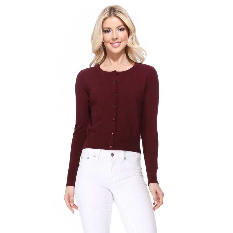 Long Sleeve Crewneck Cropped Cardigan Sweater MK5502