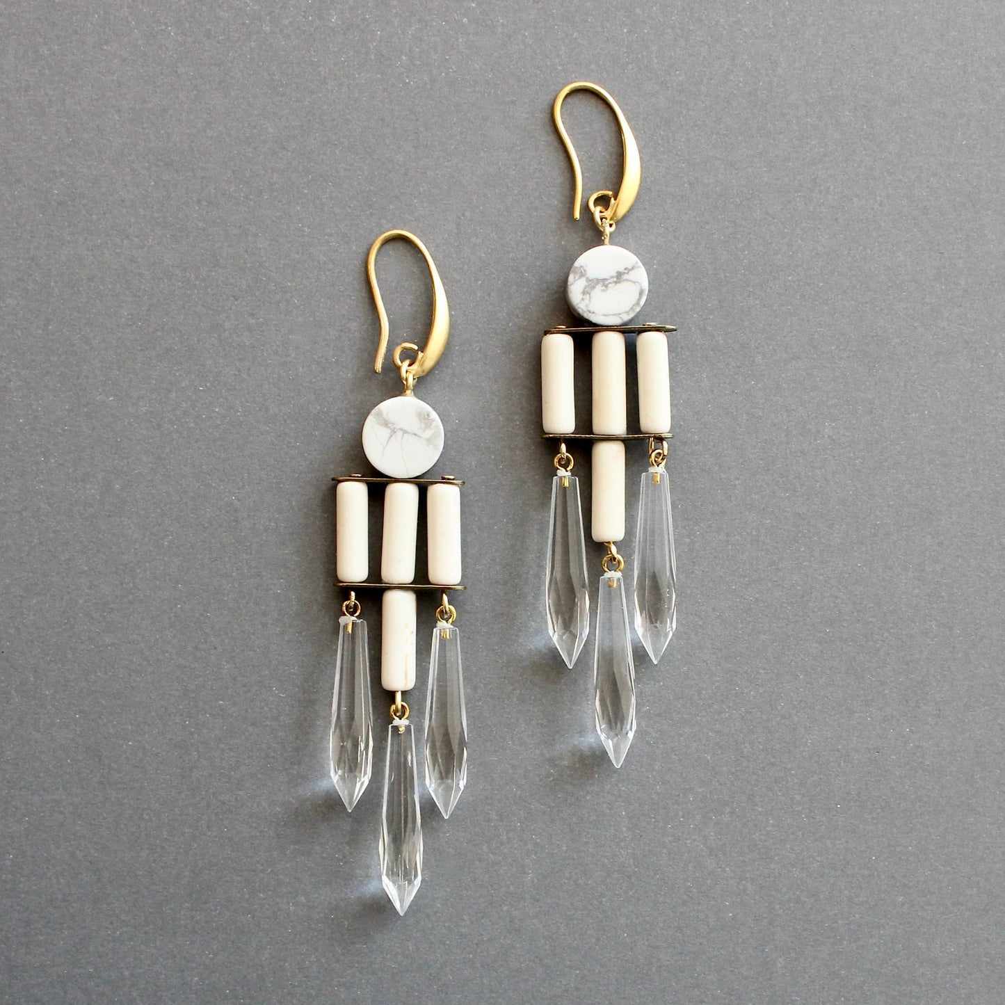 White and Crystal Geometric Dangle Earrings