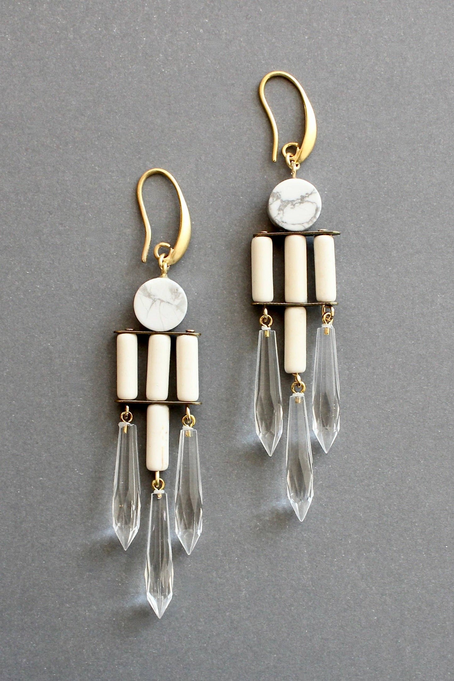 White and Crystal Geometric Dangle Earrings