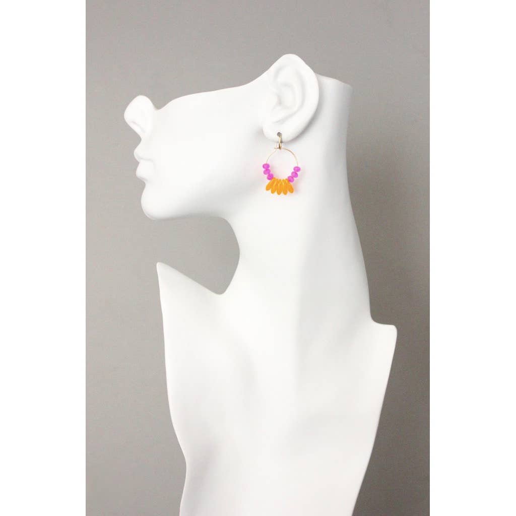 WLLE02 Pink and orange glass hoop earrings