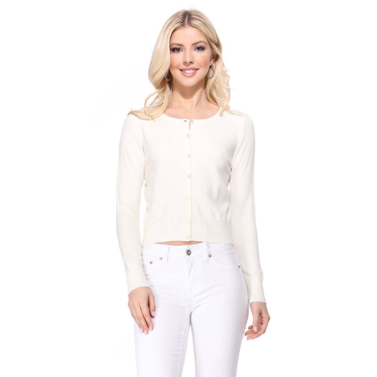 Long Sleeve Crewneck Cropped Cardigan Sweater MK5502