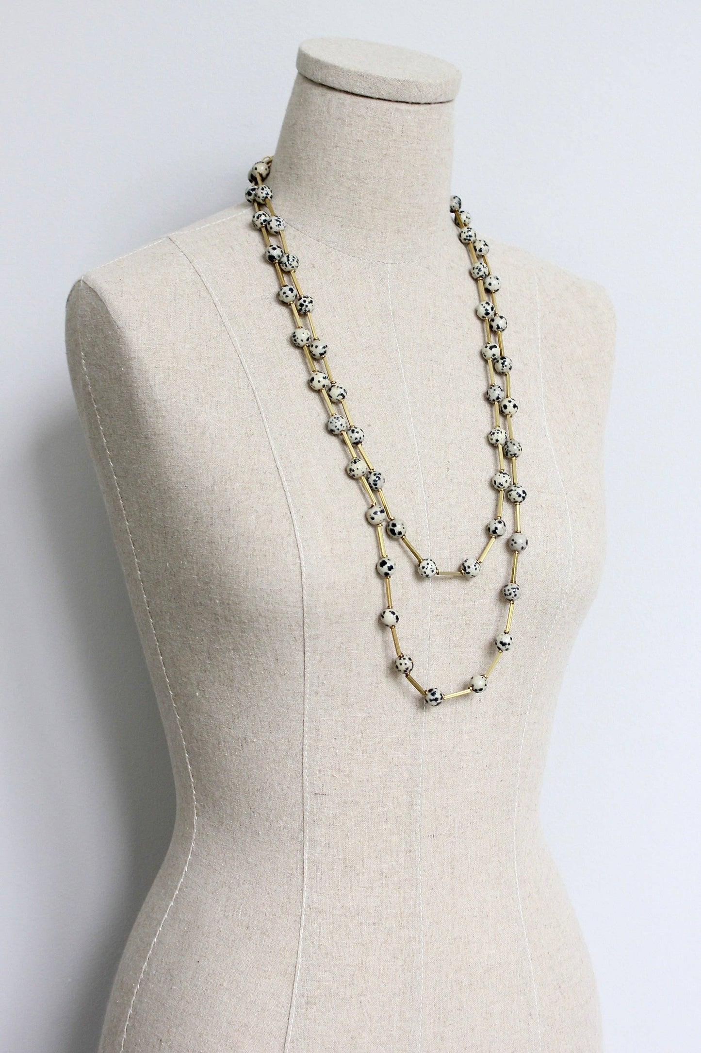 HYL160 Dalmatian jasper and brass necklace