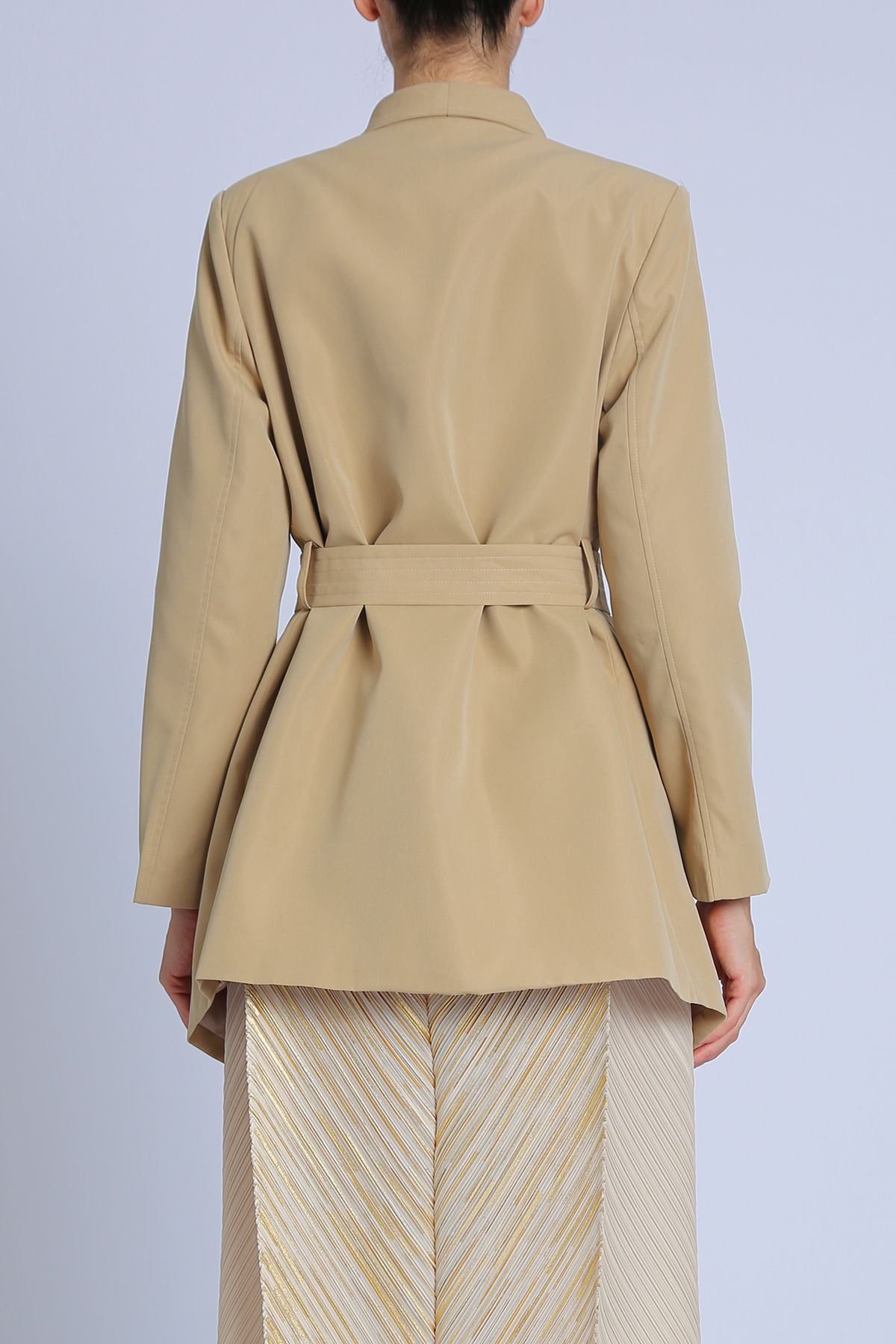 V-Neck Wrap Belted Waterfall Trench Coat