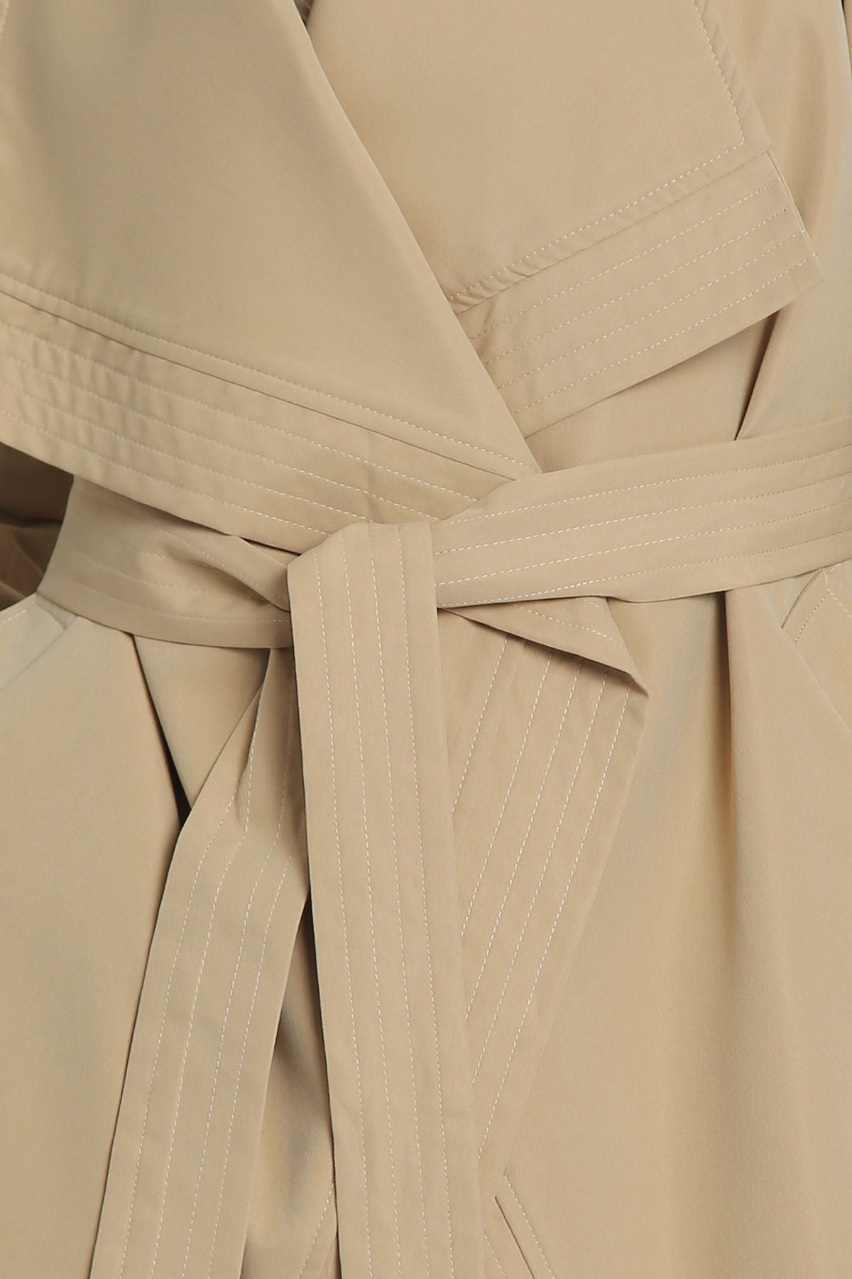 V-Neck Wrap Belted Waterfall Trench Coat