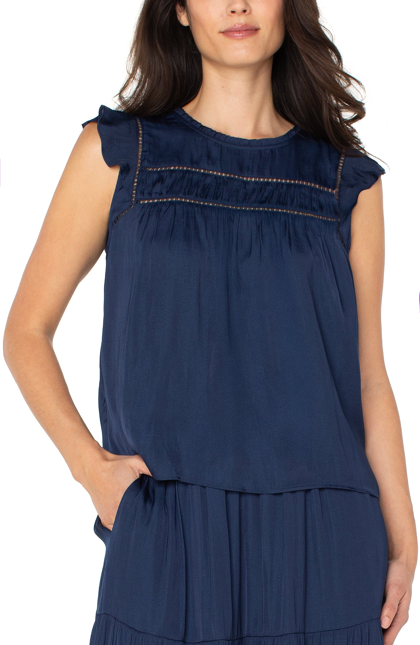 Flutter Sleeve Woven Top with Trim Detail