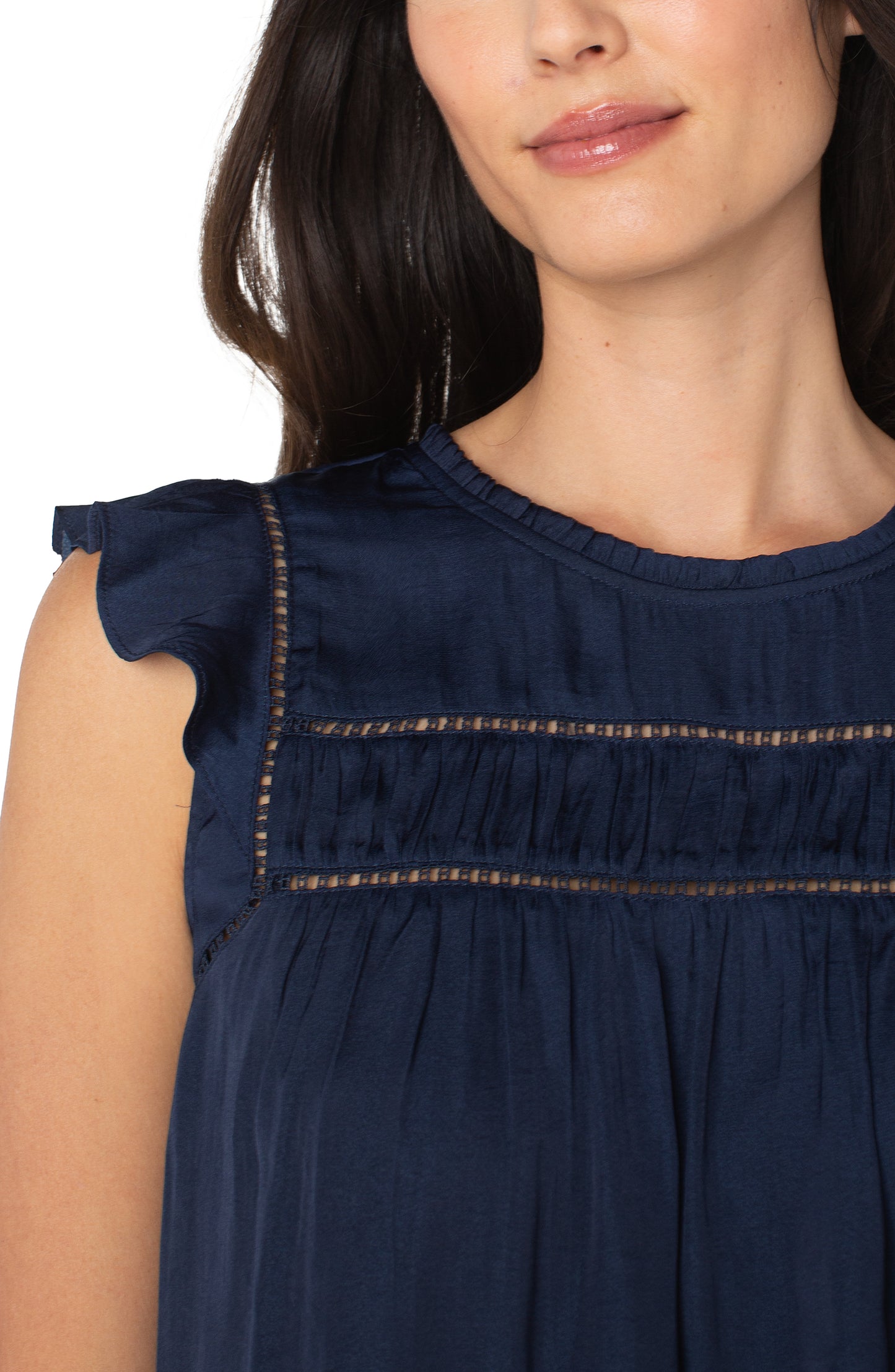 Flutter Sleeve Woven Top with Trim Detail