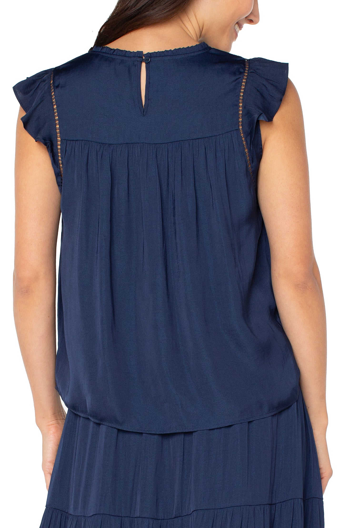 Flutter Sleeve Woven Top with Trim Detail