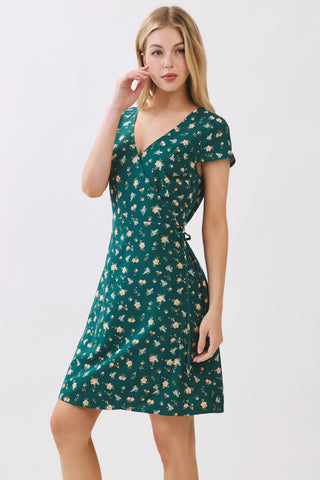 Ditsy Printed Wrap Mini Dress