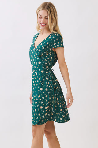 Ditsy Printed Wrap Mini Dress