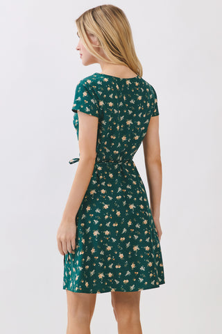 Ditsy Printed Wrap Mini Dress