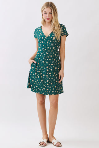 Ditsy Printed Wrap Mini Dress