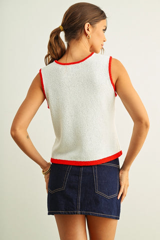 Contrasted Piping Flag Knitted Top