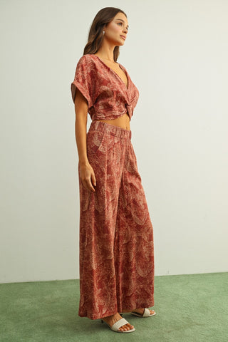 Leaf Print Faded Effect Pants