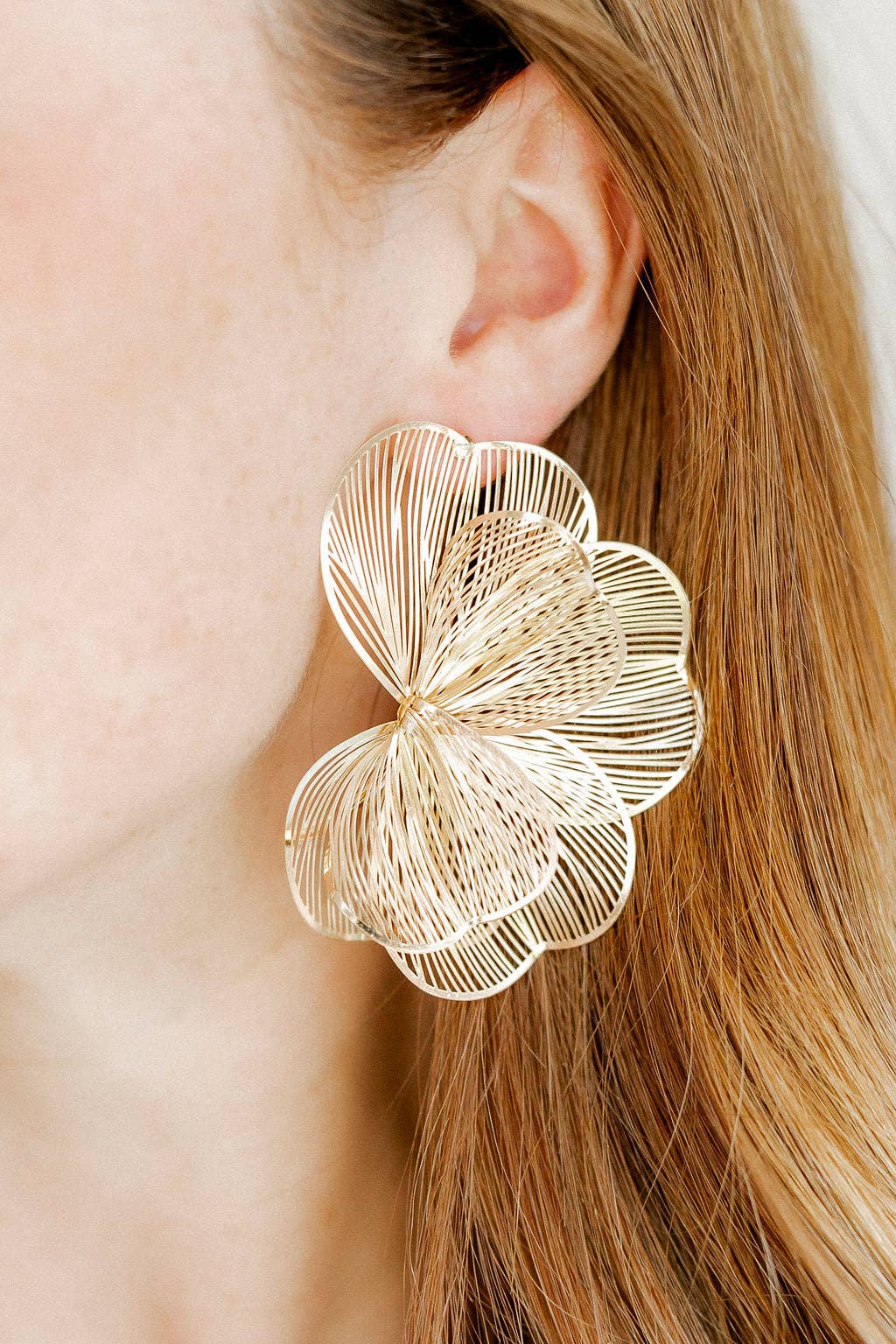 Amanda Flower Statement Earrings - Gold