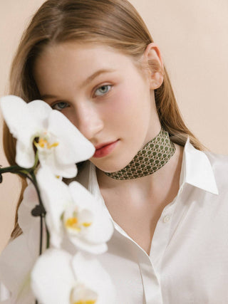 "Floral Houndstooth" Skinny Scarf